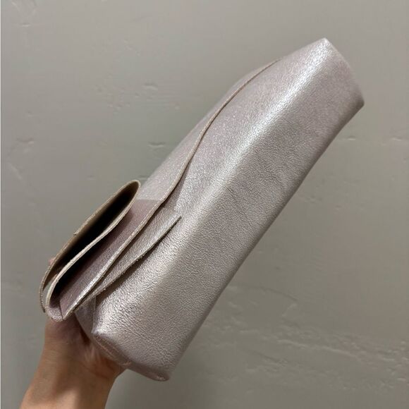 Metallic Pink Leather Handmade Asymmetrical Ruffles, Push Lock Clutch/Crossbody - Picture 13 of 14